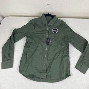 Chef Works Patxi’s Pizza Button Down Shirt Women’s Small Green Logo Uniform NWT